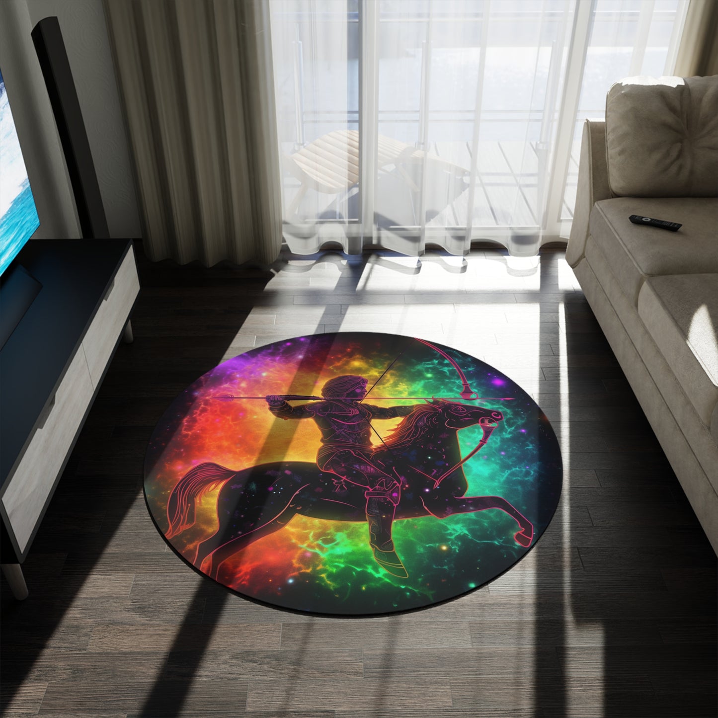 Colorful Sagittarius Zodiac Sign - Star Universe Theme - Round Rug