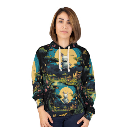 White Rabbit Mystery Psychedelic Fantasy Anime Cartoon Bunny - Unisex Pullover Hoodie (AOP)