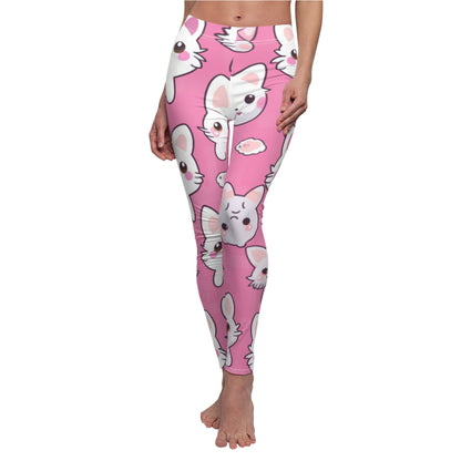 Adorable Cartoon-Style Anime Kitten, Cat, Kitty Pattern - Cute and Colorful - Women's Cut & Sew Casual Leggings (AOP)