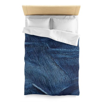 Dark Blue: Distressed Denim-Inspired Fabric Design - Microfiber Duvet Cover