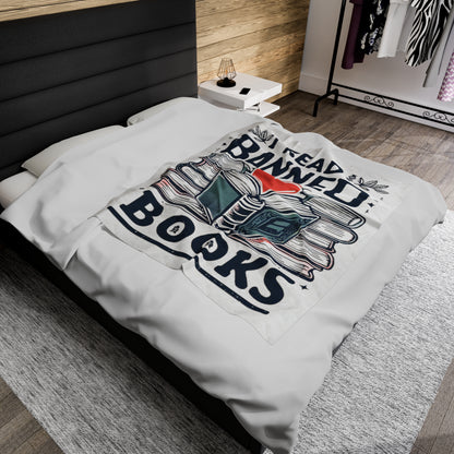 I Read Banned Books - Heartfelt Love for Literature Illustration - Velveteen Plush Blanket