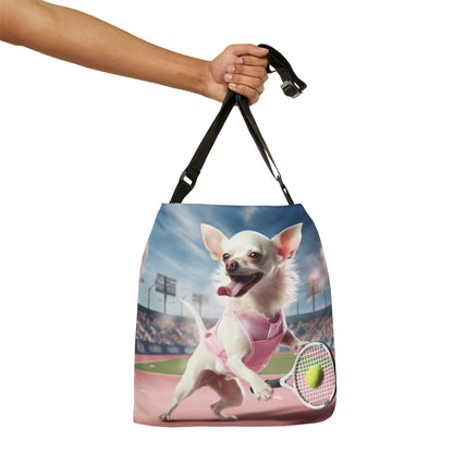 Chihuahua Tennis Ace: Traje rosa para perro, juego deportivo atlético de cancha - Bolsa de mano ajustable (AOP)