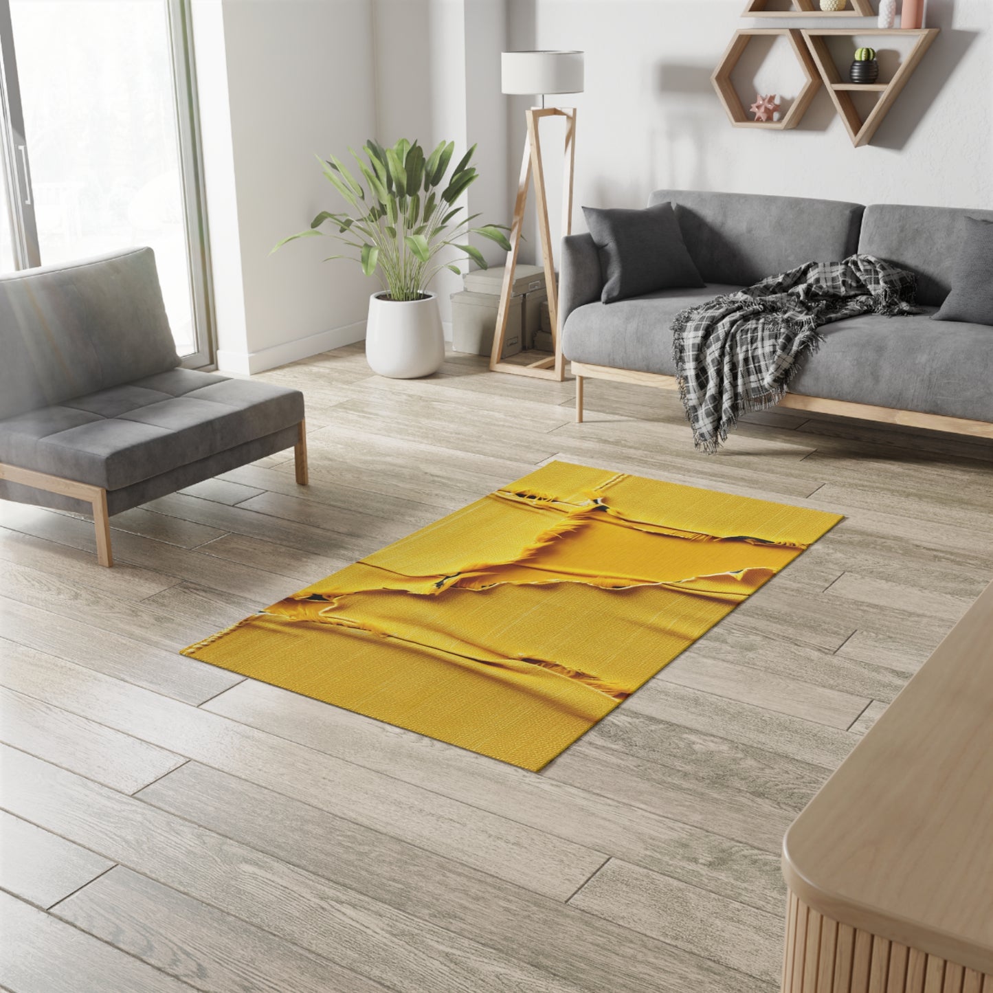 Banana Yellow Lemon: Bold Distressed, Denim-Inspired Fabric - Dobby Rug