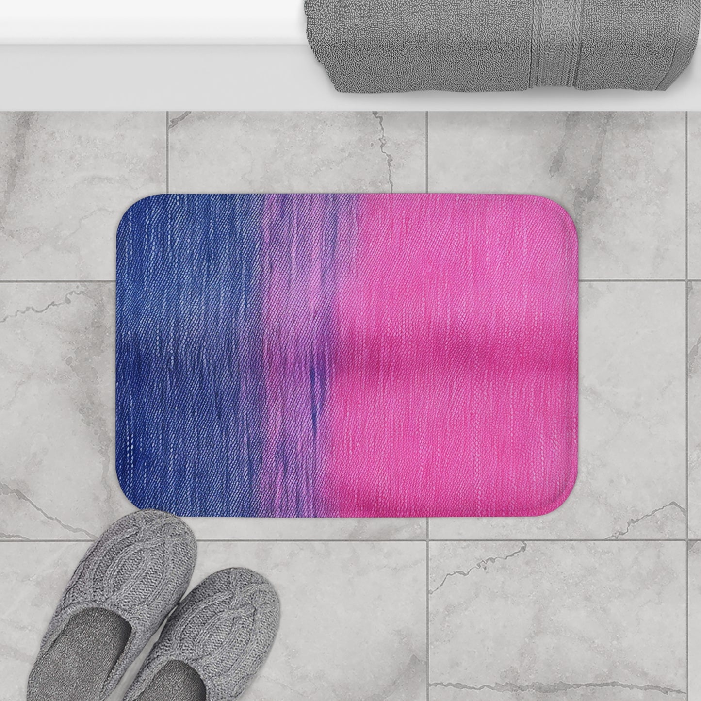 Dual Delight: Half-and-Half Pink & Blue Denim Daydream - Bath Mat