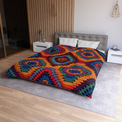 African Heritage Crochet, Vibrant Multicolored Design, Ethnic Craftwork - Microfiber Duvet Cover