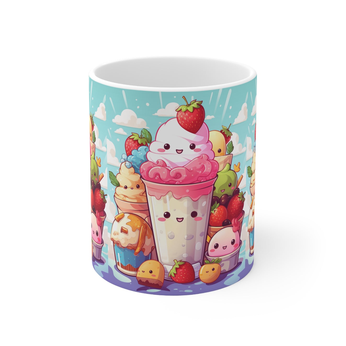 Strawberry Japan Milkshake - Kawaii Dessert Delight - Sweet Berry Anime Character - Ceramic Mug 11oz