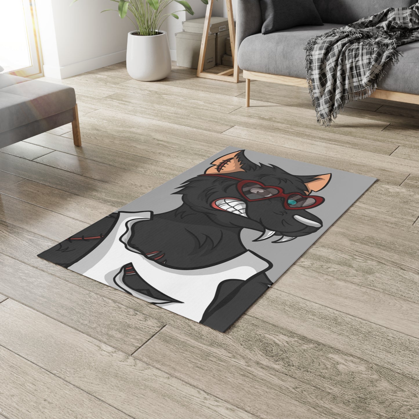 Heart Valentine Black Wolf Cyborg Dobby Rug