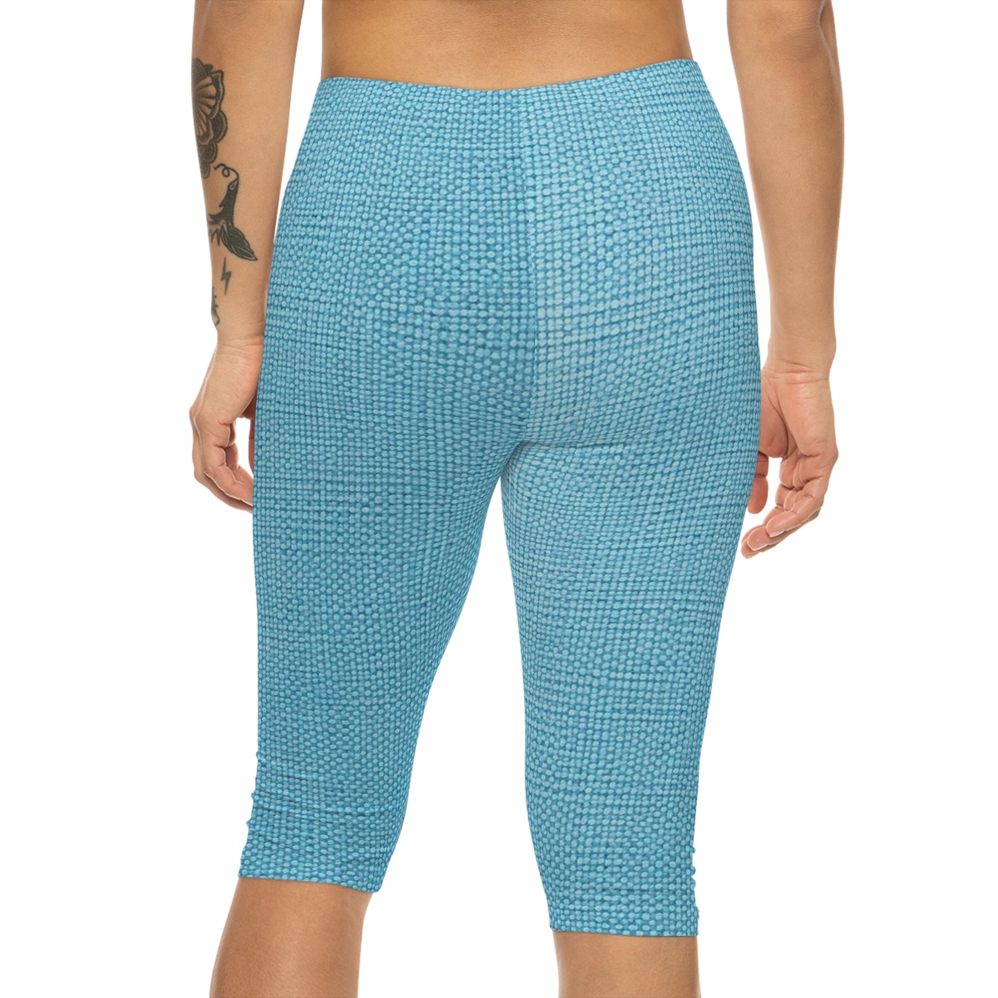 Bright Aqua Teal: Denim-Inspired Refreshing Blue Summer Fabric - Women’s Capri Leggings (AOP)