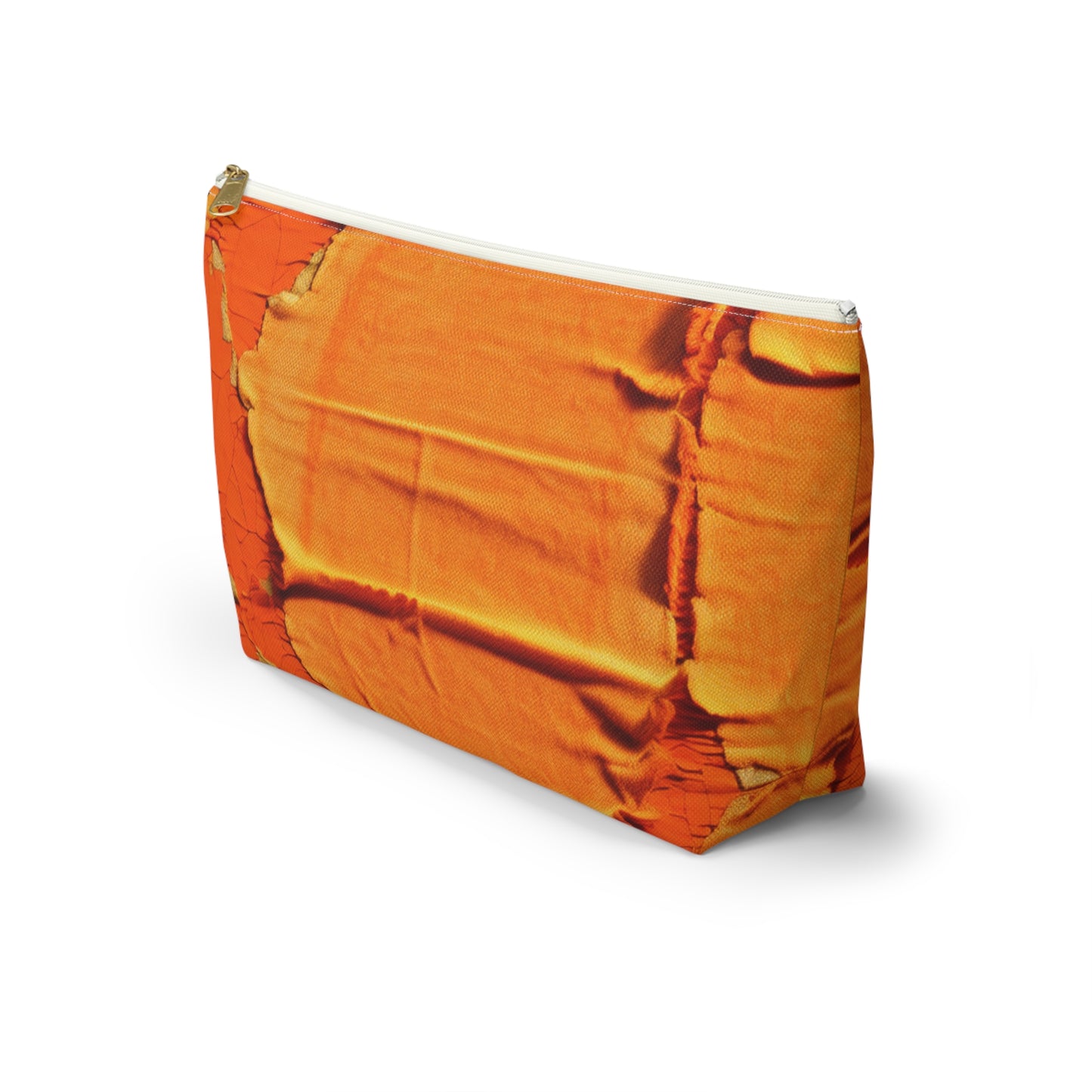 Fiery Citrus Orange: Edgy Distressed, Denim-Inspired Fabric - Accessory Pouch w T-bottom