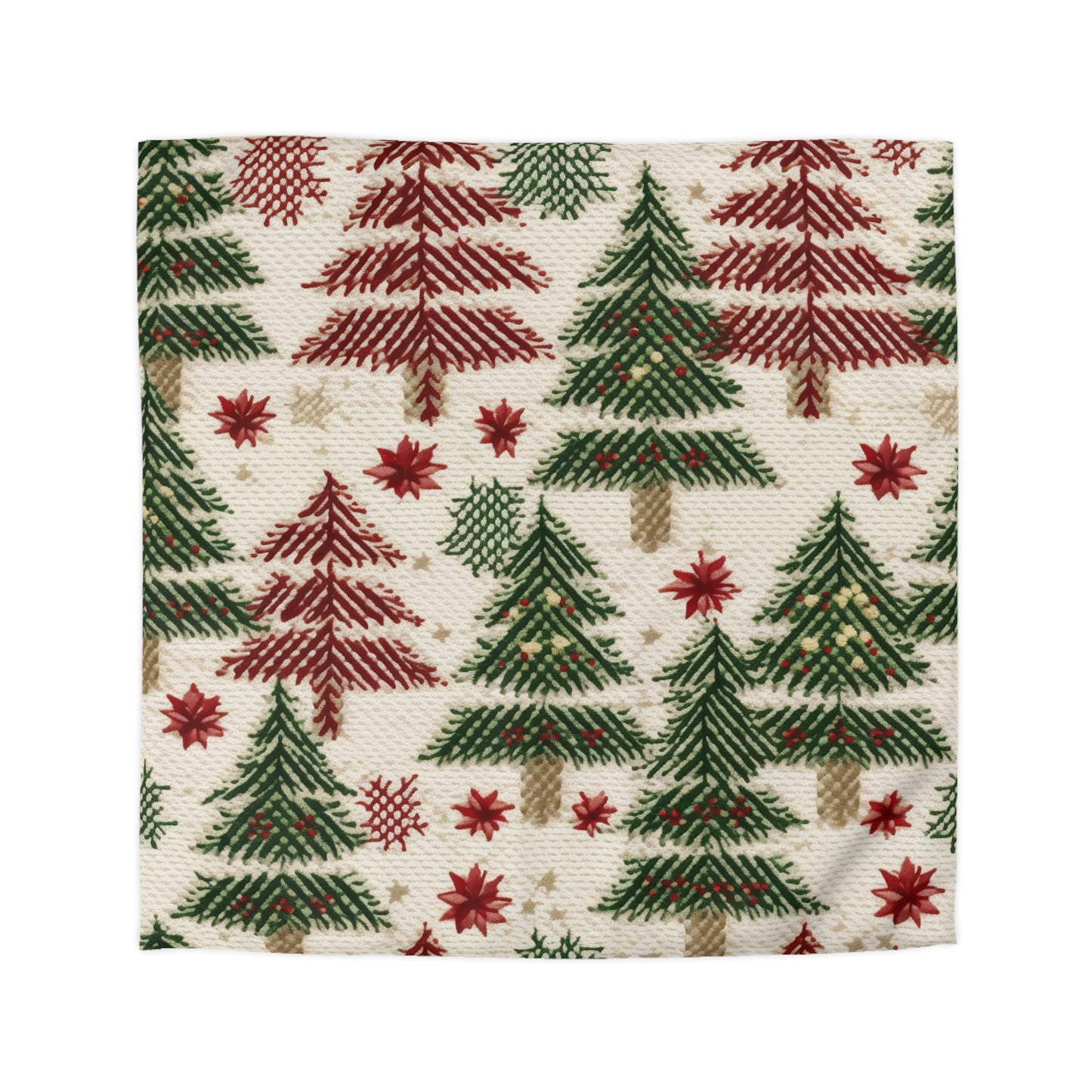 Embroidered Christmas Winter, Festive Holiday Stitching, Classic Seasonal Design - Microfiber Duvet Cover