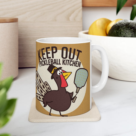 Pickleball Funny Gift - Pavo de Acción de Gracias - Taza de cerámica 11oz 