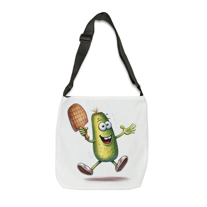 Pickle Player Action: Cartoon Swinging Pickleball Paddle - Sporty Charm - Adjustable Tote Bag (AOP)