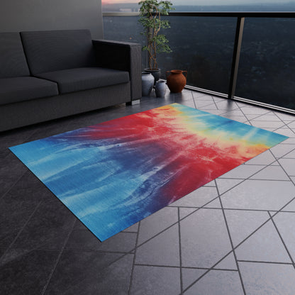 Rainbow Tie-Dye Denim: Vibrant Multi-Color, Fabric Design Spectacle - Outdoor Rug