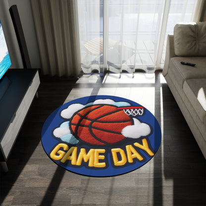 Basketball Game Day, Chenille Patch Graphic, Round Rug