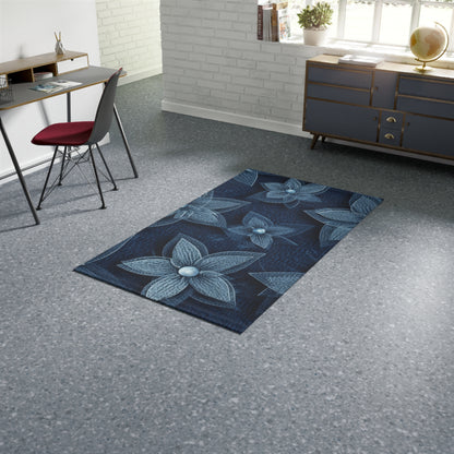 Hawaiian Flower Design - Denim-Inspired Decor Piece - Dobby Rug