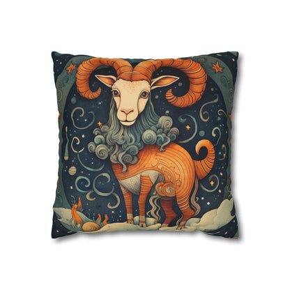 Diseño humorístico del estilo del libro infantil del zodiaco de Capricornio - Funda de almohada cuadrada de poliéster hilado 