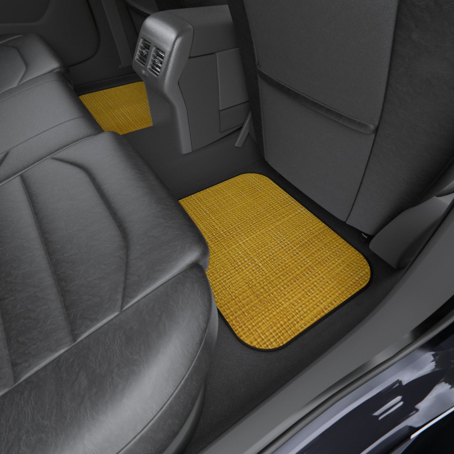 Radiant Sunny Yellow: Denim-Inspired Summer Fabric - Car Mats (Set of 4)