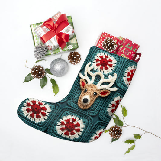 Christmas Reindeer Crochet, Wintry Wonderland Design, Festive Stag Motif. Embrace Deer Holiday Spirit - Christmas Stockings