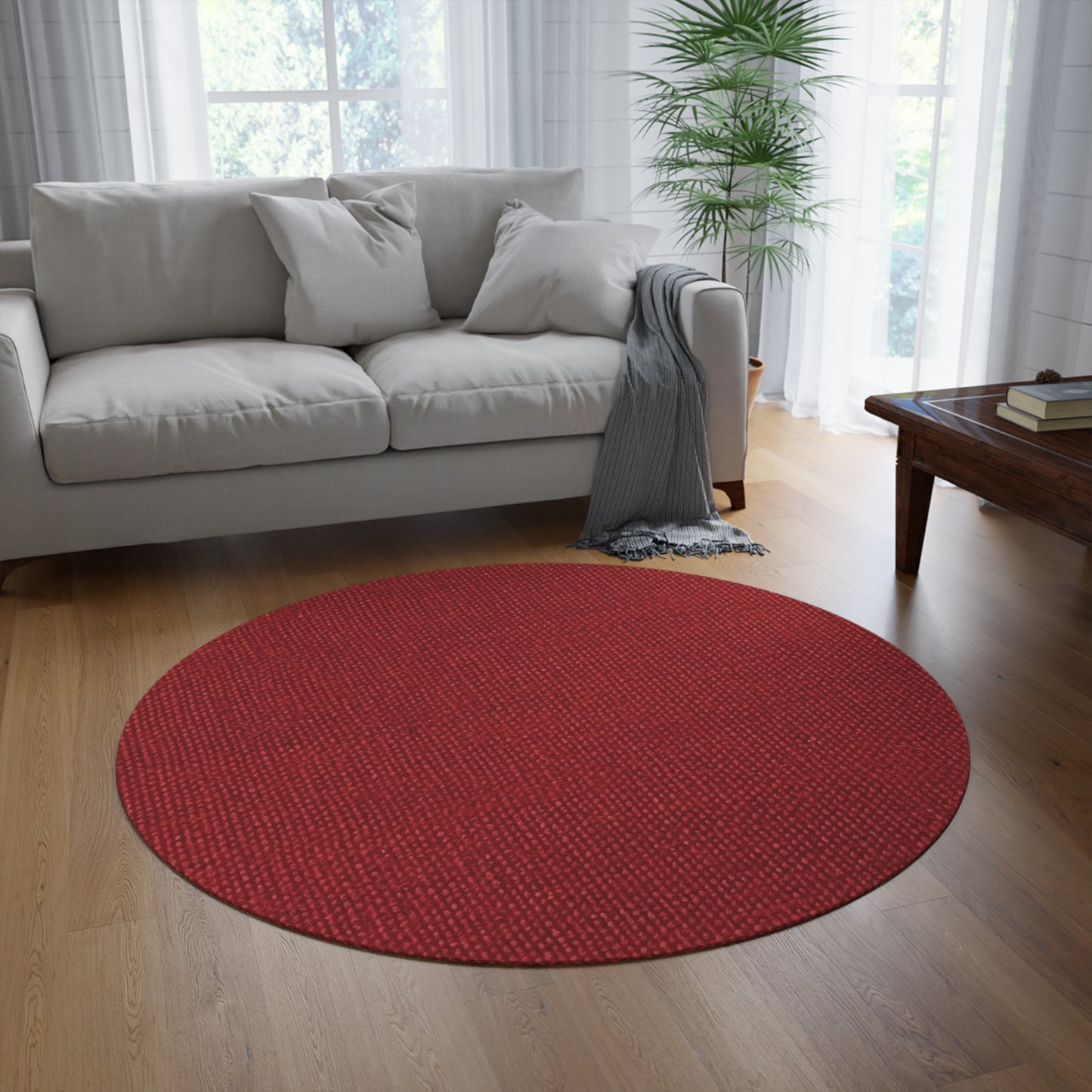 Bold Ruby Red: Denim-Inspired, Passionate Fabric Style - Round Rug