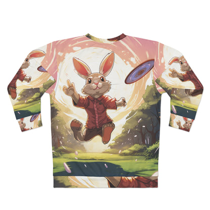 Disc Golf Rabbit: Bunny Aiming Frisbee for Basket Chain - Unisex Sweatshirt (AOP)