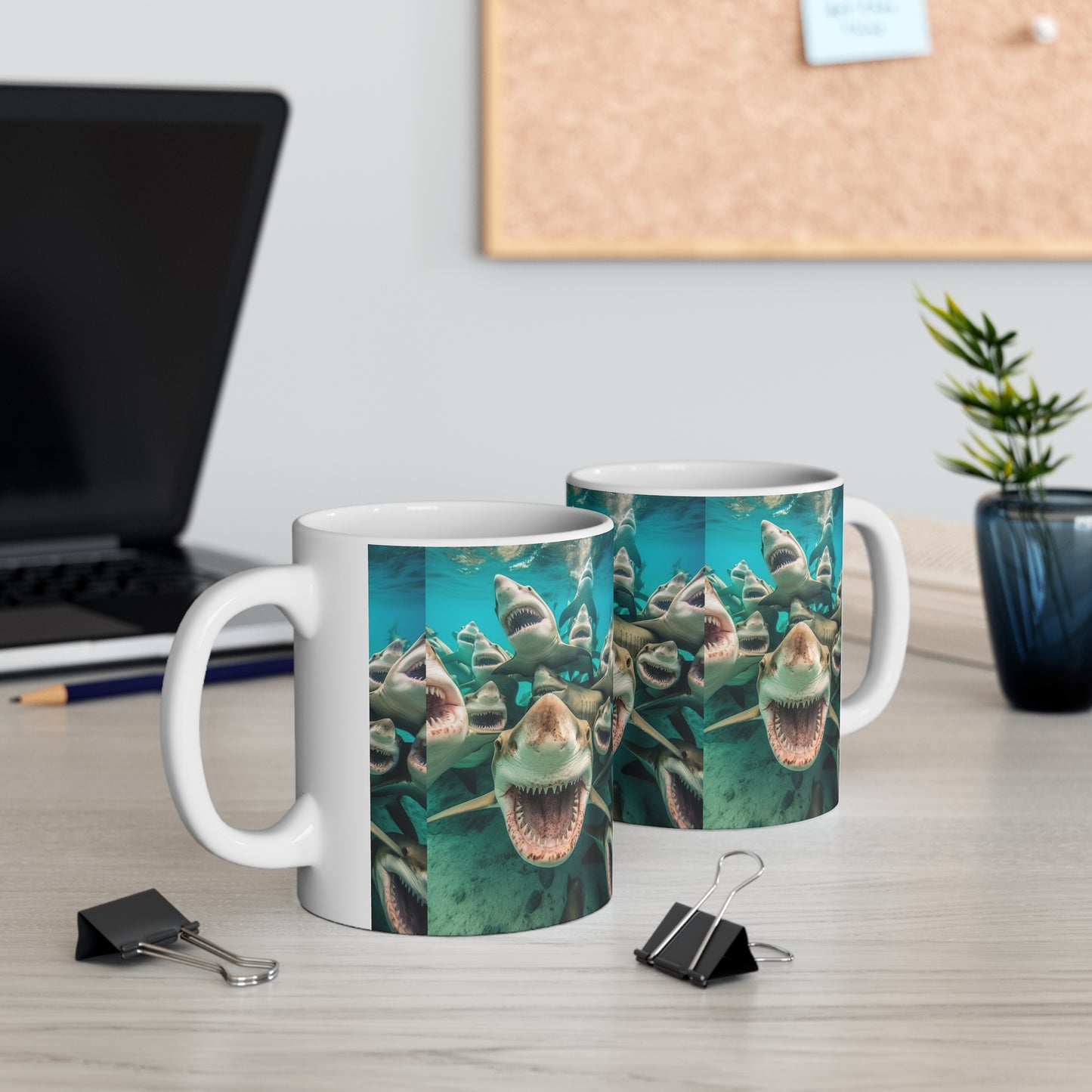 Laughing Lemon Sharks: Joyful Sea Jaws Ocean Deep - Ceramic Mug 11oz