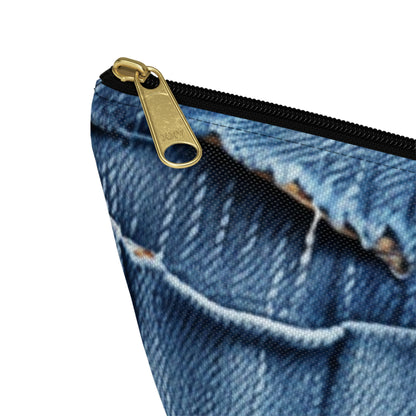 Midnight Blue Distressed Denim: Rugged, Torn & Stylish Design - Accessory Pouch w T-bottom