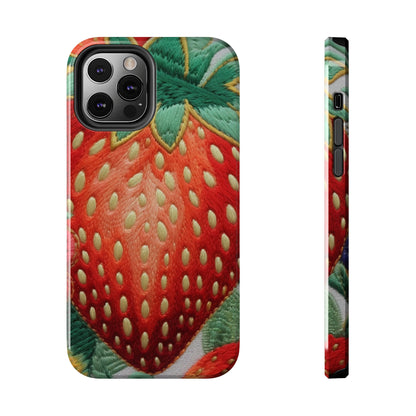 Berry Delight: Sun-Kissed Strawberries Fields Meet Embroidered Style Strawberry Patterns - Tough Phone Cases