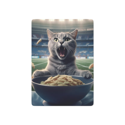 Halftime Football Feline: Screaming Sports Fan Cat Stadium Food Kitten - Poker Cards