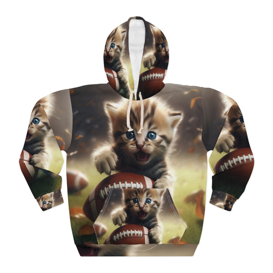 Football Kitten Touchdown: Tabby's Winning Play Sport Game - Unisex Pullover Hoodie (AOP)