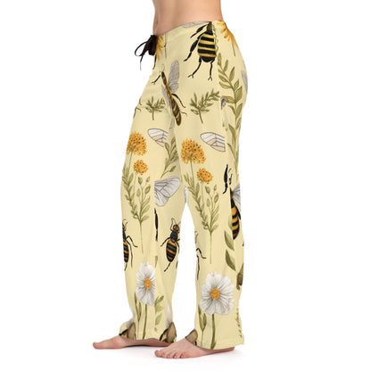 Whimsical Bees & Honeycombs Nature-Friendly Pattern Design Women's Pajama Pants (AOP)