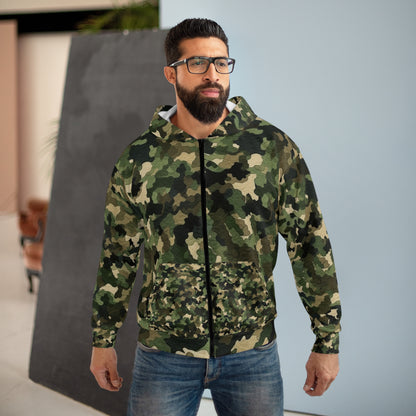 Camuflaje clásico | Envoltura de camuflaje | Camuflaje tradicional - Sudadera con capucha unisex con cremallera (AOP) 