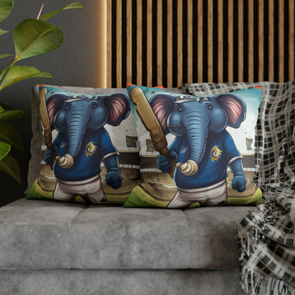 India Elephant Cricket Sport Star: Pitch, Run, Stump Game - Animated Charm - Spun Polyester Square Pillow Case