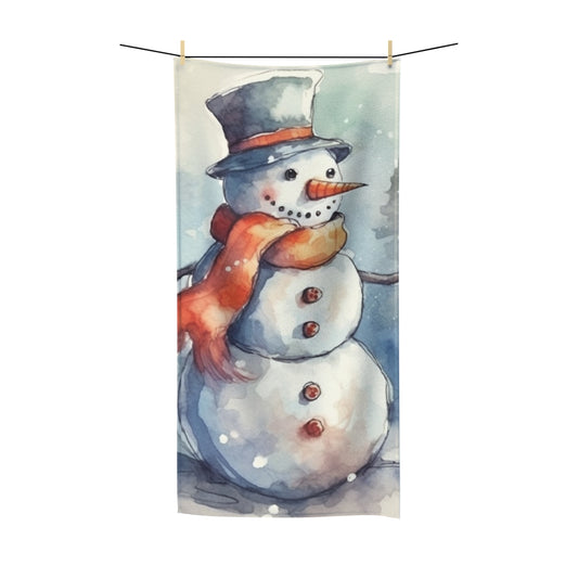Frosty Winter Snowman Christmas - Polycotton Towel
