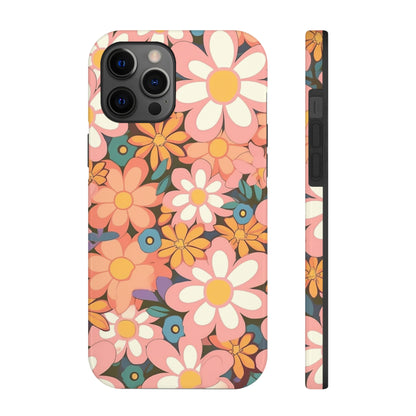 Groovy 1960s 1970s Pink & Orange Daisy Mod Floral - Tough Phone Cases