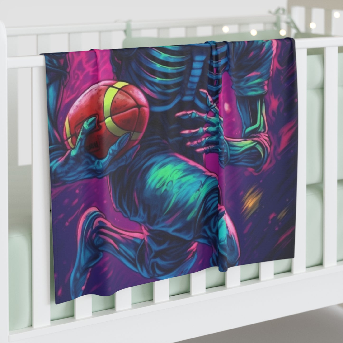 Spooky Football Game: Fantasy Skeleton Athlete Running with Ball, Sporty Halloween - Baby Swaddle Blanket