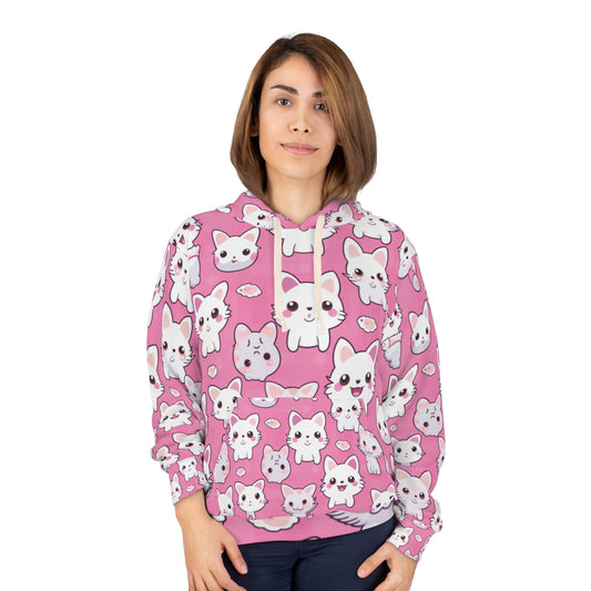 Adorable Cartoon-Style Anime Kitten, Cat, Kitty Pattern - Cute and Colorful - Unisex Pullover Hoodie (AOP)