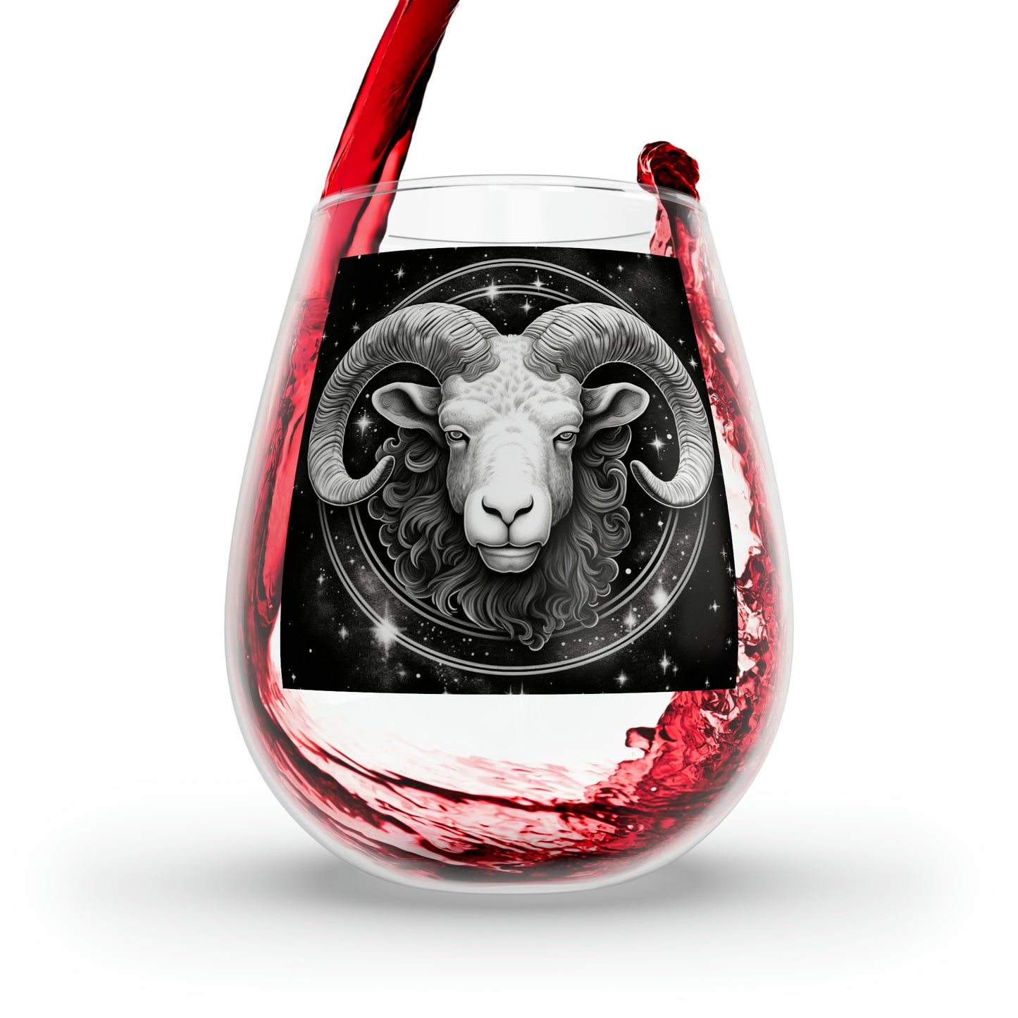 Aries Zodiac Stemless Wine Glass, 11.75oz - High-Quality Clear Glass - Black & White Starry Design