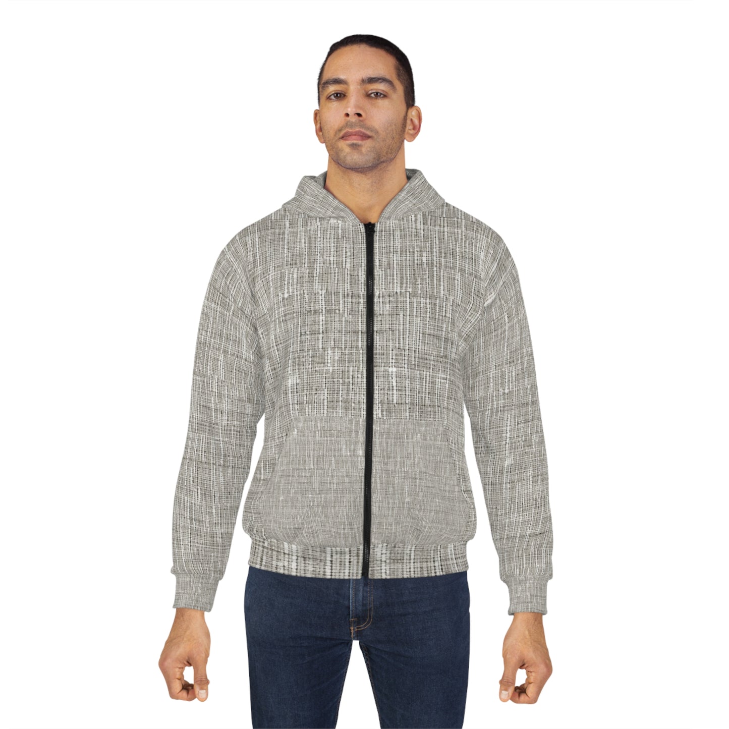 Silver Grey: Denim-Inspired, Contemporary Fabric Design - Unisex Zip Hoodie (AOP)