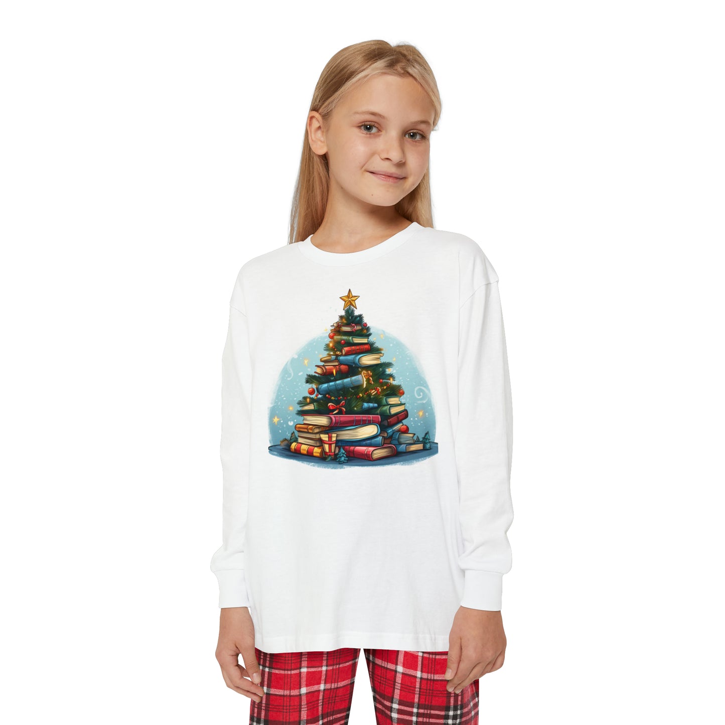 Book Lover Christmas Tree, Gift For Readers - Youth Long Sleeve Holiday Outfit Set