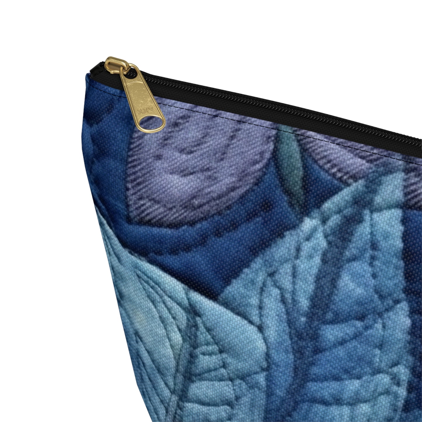 Floral Embroidery Blue: Denim-Inspired, Artisan-Crafted Flower Design - Accessory Pouch w T-bottom