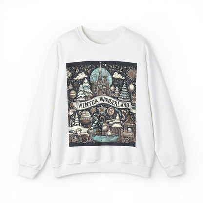 Winter Wonderland Enchantment: Nostalgic Christmas Snowscape with Majestic Castle and Festive - Unisex Heavy Blend™ Crewneck Sweatshirt