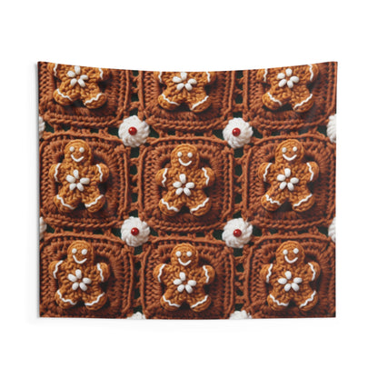 Gingerbread Man Crochet, Classic Christmas Cookie Design, Festive Yuletide Craft. Holiday Decor - Indoor Wall Tapestries