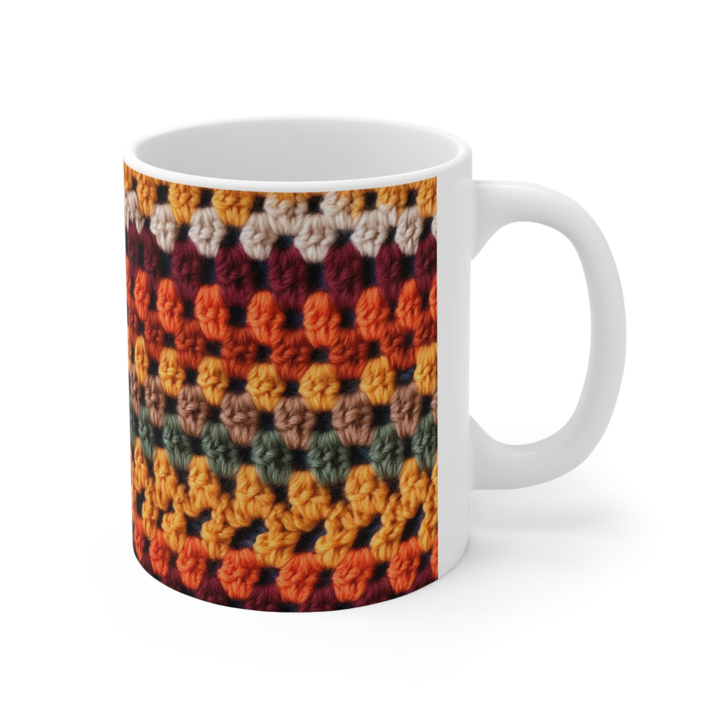 Otoño de Acción de Gracias de crochet: colores de moda clásicos para un look de temporada - Taza de cerámica de 11 oz