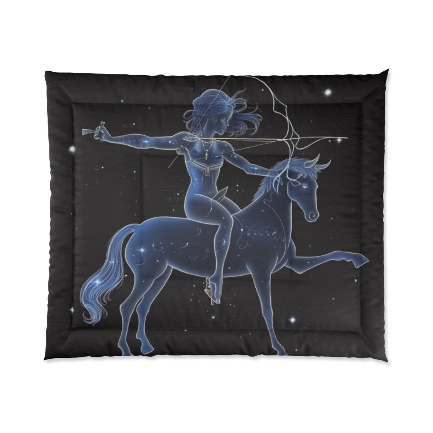 Sagittarius Zodiac in Starlit Universe - Fluorescent Colors - Comforter