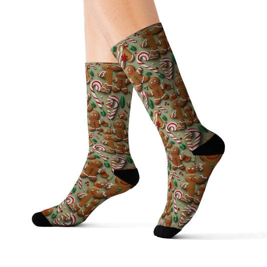 Gingerbread Man Christmas Cookie - Tree - Candy Cane - Sublimation Socks