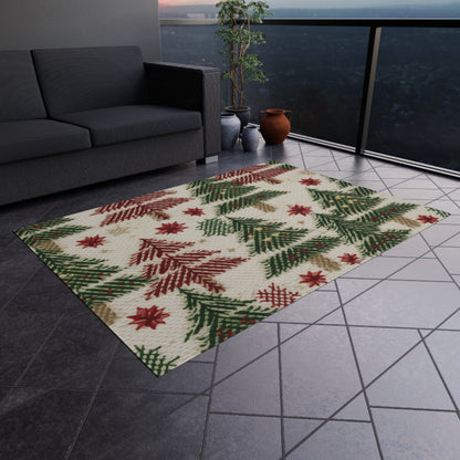 Embroidered Christmas Winter, Festive Holiday Stitching, Classic Seasonal Design - Outdoor Rug