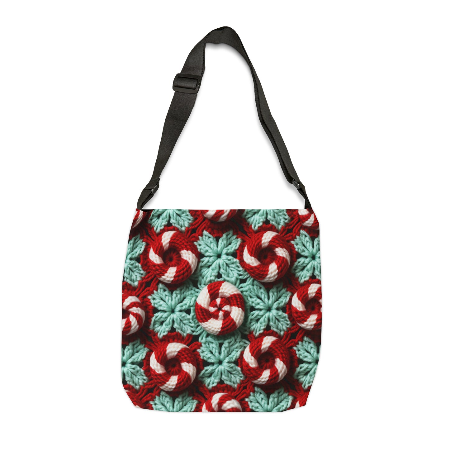 Christmas Crochet Candy Cane - Pepper Red Crystal White Holiday Pattern - Adjustable Tote Bag (AOP)