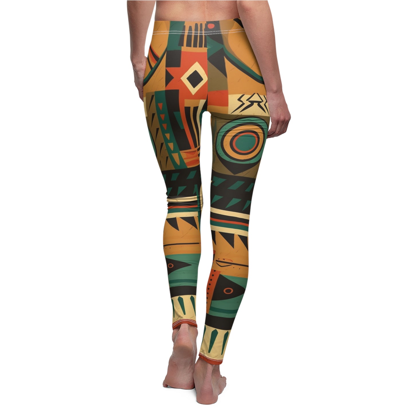 Earthy Tones Geometric Tribal-Inspired Pattern Design Women's Cut & Sew Casual Leggings (AOP)