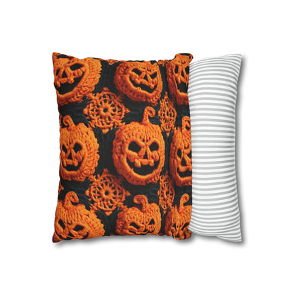 Halloween Crochet Pumpkin Scary Horror Festive Holiday Pattern - Spun Polyester Square Pillow Case