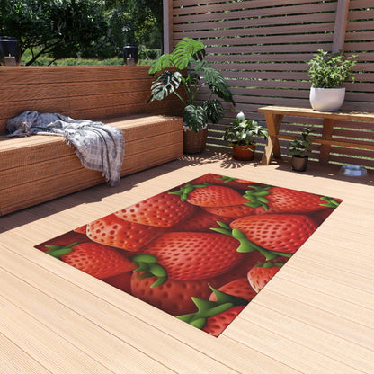 Garden Strawberries- Wild Sweet Gourmet - Farm Growing Ripe Red Fruit -Outdoor Rug